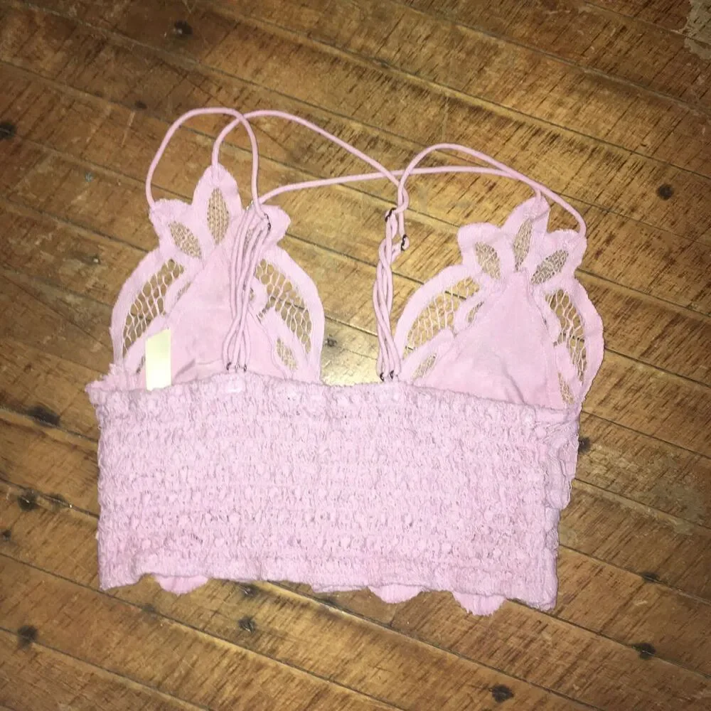 Free People Adells longline pink lacy v-neck strappy bralette